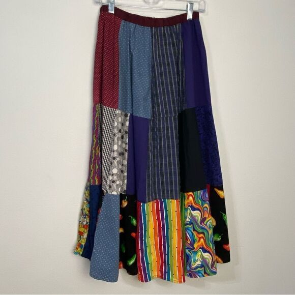 Handmade Patchwork Tiered Maxi Skirt Medium Boho Hippie Streetwear 70s Gypsy - Picture 2 of 11